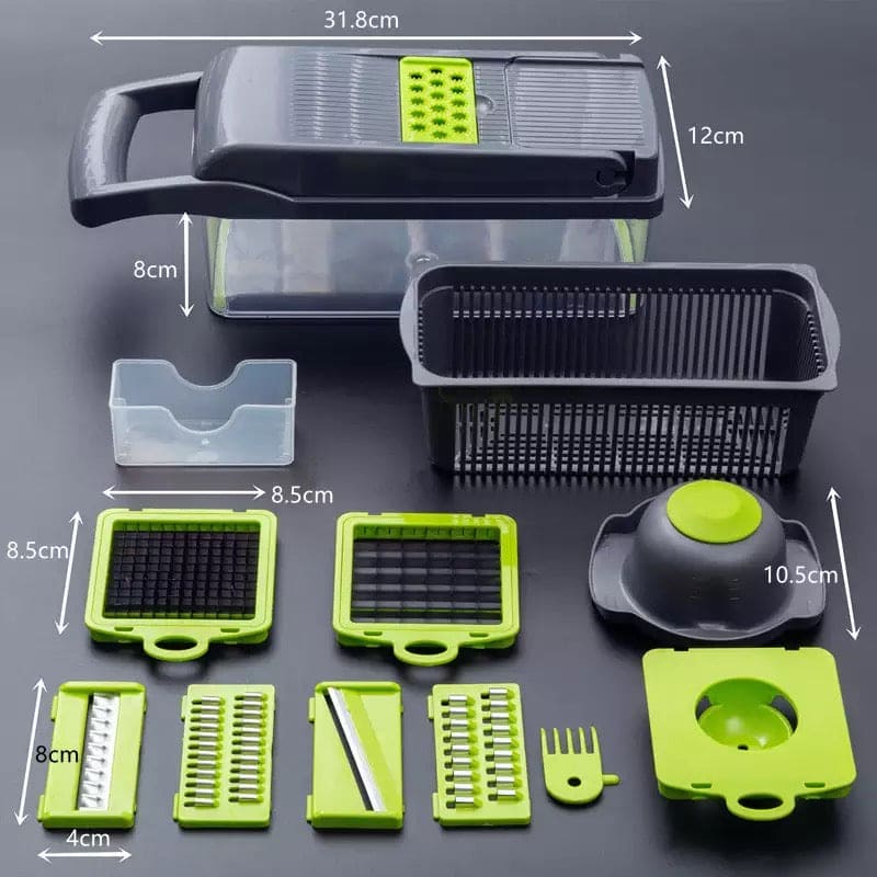 8 In 1 Vegetable Slicer With Container, Held Food Chopper, Fruit Slicer in Basket Cutter